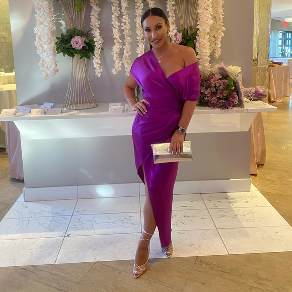 michelle mason wide neck wrap dress